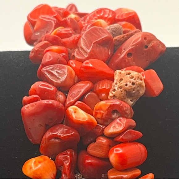 vintage chunky red coral chip stretch bracelet natural stone boho - Picture 4 of 8